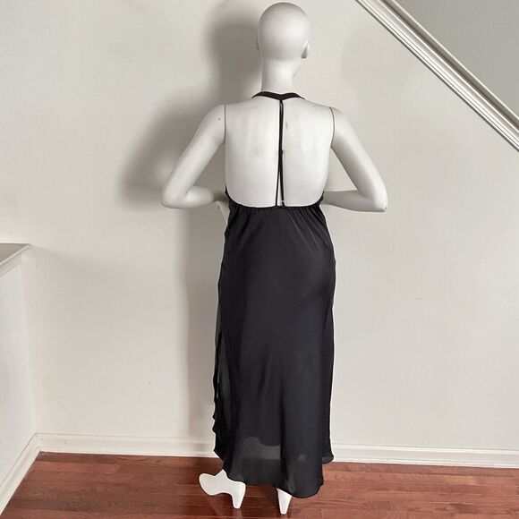 Free People Dress M Black Square Neck Halter Happy Hour Slit Side Midi - Picture 2 of 13